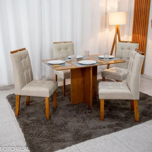 Mesa de Jantar Salina 120x80 Cinamomo + 4 Cad. Londres Veludo Avelã Frete Grátis - Até 12x