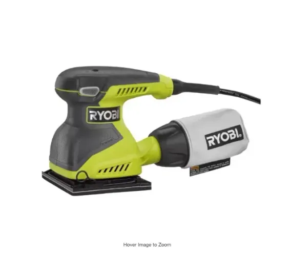 Lixadeira de folha de acabamento orbital quadrada Ryobi S652DGK com fio 2 Amp 1/4 polegada