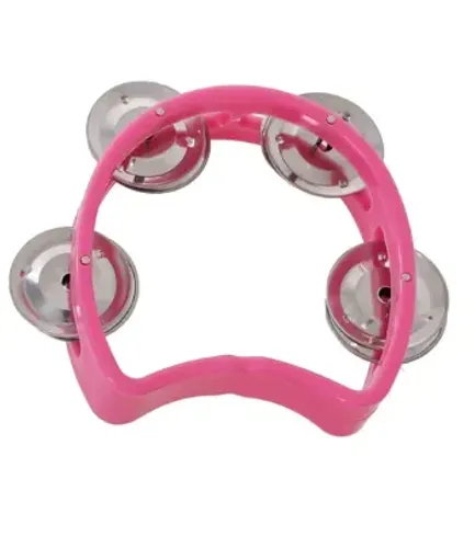 Meia Lua Infantil 10x4cm pandeiro rosa com 8 pandeirola