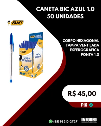 Caneta BIC azul 1.0 - 50 unidades