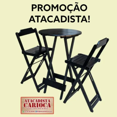 Jogo de Mesa Dobrável Bistrô Cor Preta