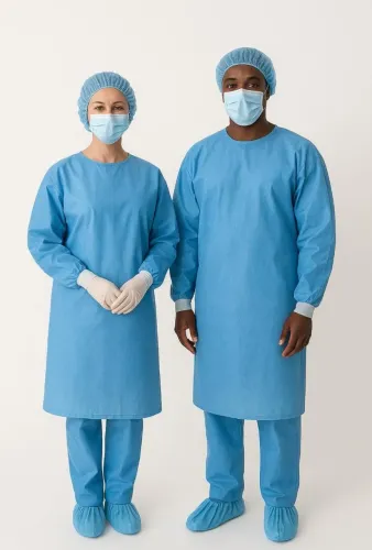 Avental Hospitalar Descartável Manga Longa TNT - Tamanho Único e Plus Size (sob encomenda)