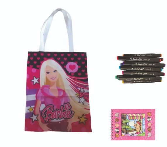 Kit desenho. Caderno+12 canetinhas + sacola barbie