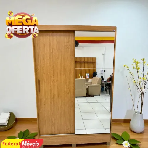 Guarda Roupa com 2 Portas 2 Gavetas Espelho Solteiro Mega Promoção - Entregamos