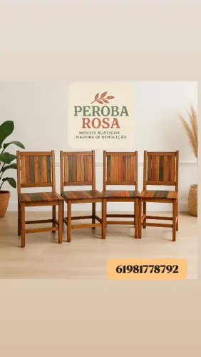 1 Cadeira de Madeira de demolição Peroba Rosa Colorida