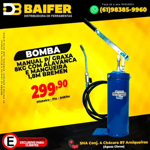 Bomba Manual Para Graxa 8Kg Com Alavanca e Mangueira 1,8M Bremen