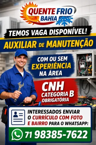 Vaga disponível Auxiliar de Manutenção em Refrigeração