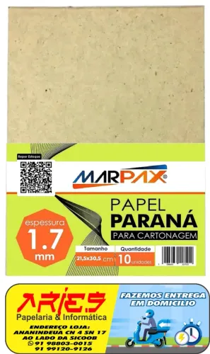 PAPEL PARANÁ PARA CARTONAGEM 1,7 MM A4 21,5 X 30,5 CM 10 UNIDADES MARPAX