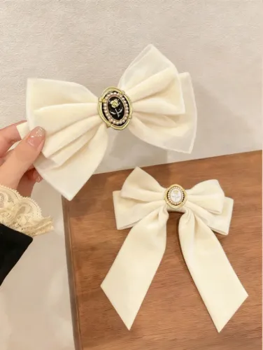 Presilhas de Cabelo com Laço de Bege Superdimensionados para Mulheres