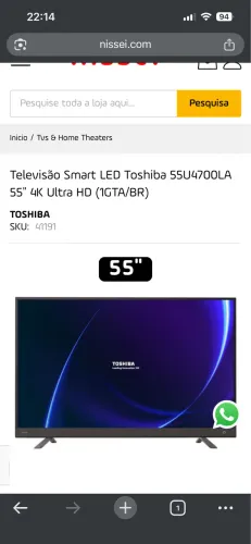 Televisão Smart LED Toshiba 55U4700LA 55" 4K Ultra HD (1GTA/BR)