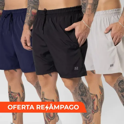Kit 3 Bermudas Masculina Poliéster Academia Caminhada Vôlei Futebol Praia Esportes