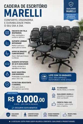 LOTE DE CADEIRAS DE ESCRITÓRIO ERGONÔMICA MARELLI - NOVAS