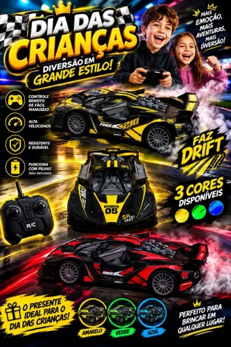 Carrinho de Controle Remoto Drift Preto Amarelo Metálico Novo Promoção