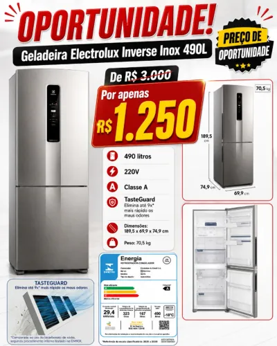 OPORTUNIDADE | Geladeira Electrolux Frost Free Inverter 490L