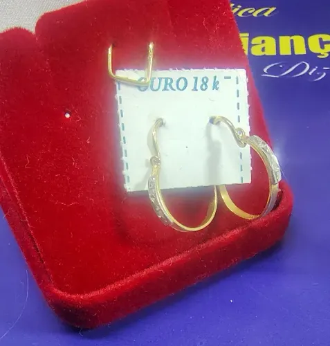 Brincos Argola 2 Diamantes Ouro 18 Kilates Peso 1.57 Gramas 15 mm Modelos Alça