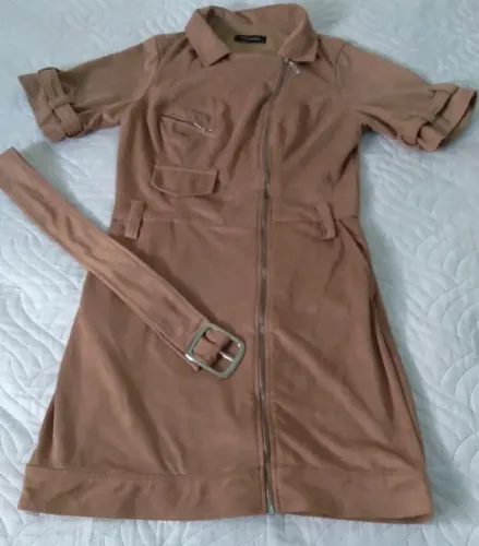 Vestido estiloso forrado com cinto e ziper (Novo) veste 36/38