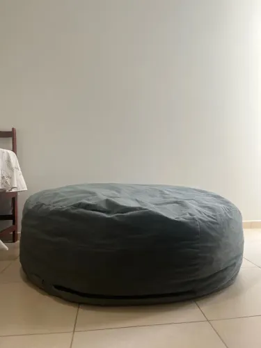 Puff Gigante Redondo Cinza com Enchimento