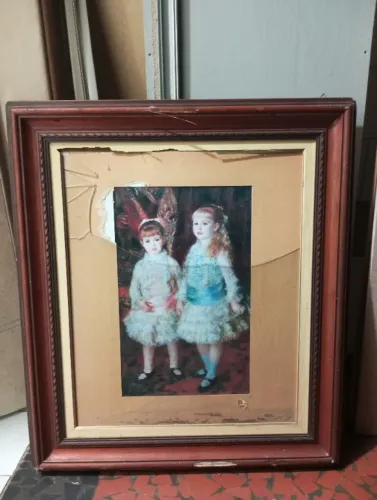 Quadro Grande Decorativo Vintage Retrô com Moldura de Madeira (Necessita reparação)