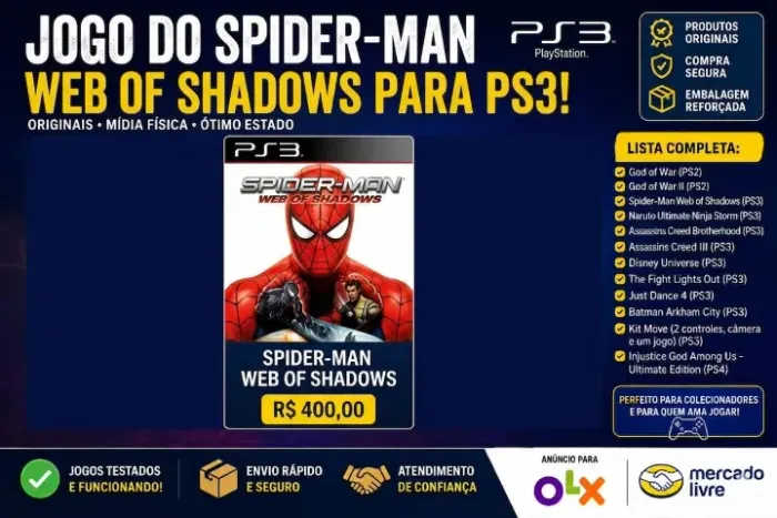 ? [VENDO] Spider-Man: Web of Shadows ? Clássico Raro do PS3!  