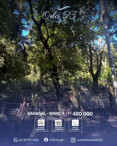 BANANAL, ORLA 23 IMOBILIÁRIA VENDE! EXCELENTE TERRENO COM 123.000 m2 EM MARICÁ.