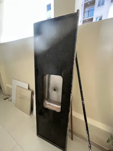 Pia de Cozinha em Granito Preto 1,80m x 55cm com Cuba Inox