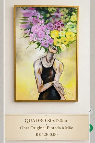 Tela pintada a mão MULHER COM FLORES , obra original / somente a tela