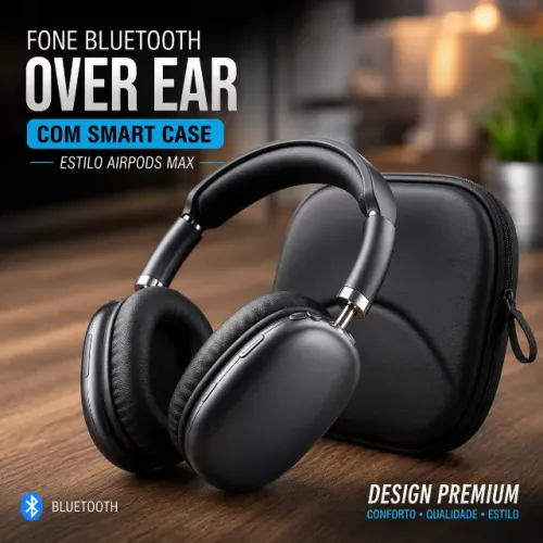 Fone Bluetooth Headphone Over Ear com Smart Case Estilo AirPods Max