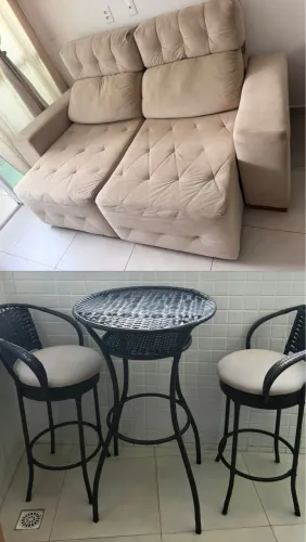 Sofá retrátil e reclinável e bistrô com 2 banquetas