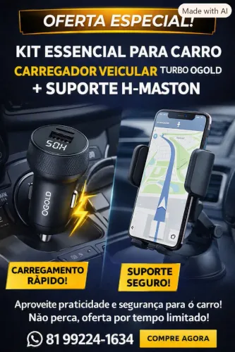 Kit Essencial para Carro: Carregador Turbo OGOLD + Suporte H-MASTON
