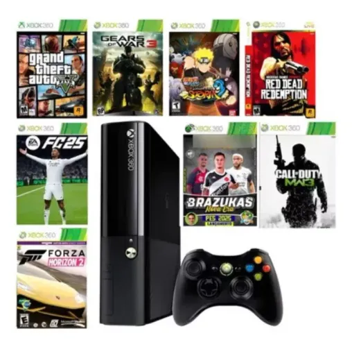 Microsoft Xbox 360 slim preto 45 jogos + HD controle garantia 