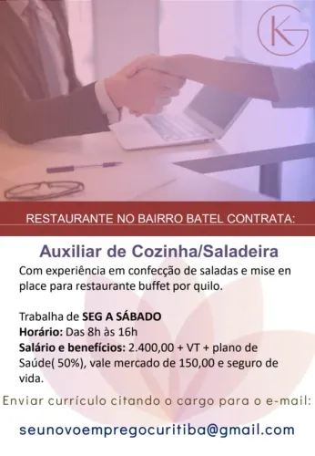 Auxiliar de Cozinha ou Saladeira