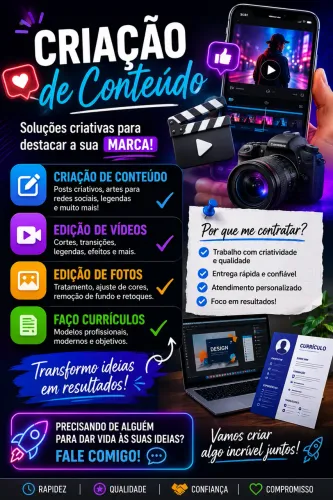 Precisa de alguém para EDITAR, CRIAR OU DESTACAR SUA MARCA?