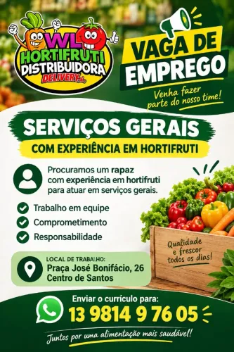 Vaga urgente para rapaz com experiência em hortifruti