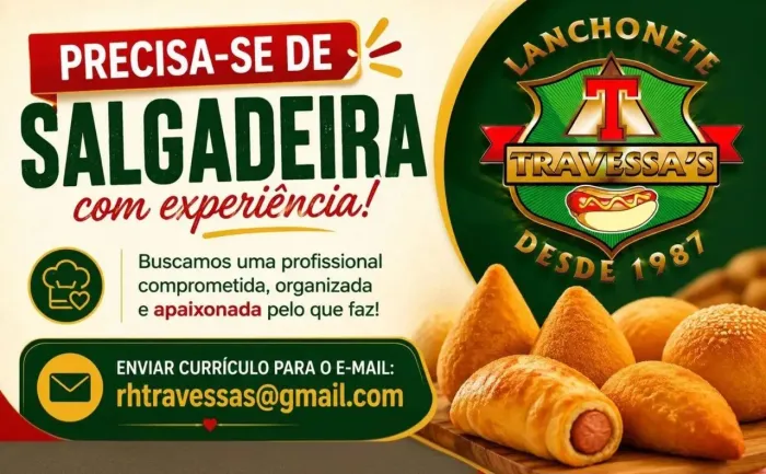 Vaga para Salgadeira Auxiliar de Cozinha