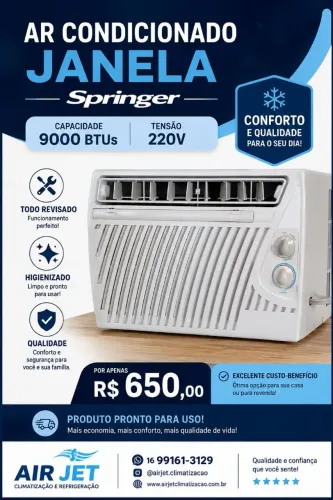 Ar condicionado tipo janela 9000 BTUs marca Springer tensão 220 todo revisado.