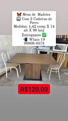 Mesa madeira com 3 cadeiras
