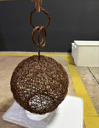 Lustre Artesanal Rústico Esfera em Vime/ Fibra Natural