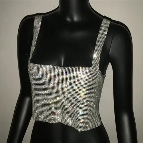 Cropped top pedrarias strass brilhoso festa glitter brilhos prata ano novo reveillon