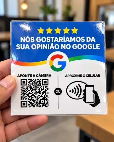 PLACA DE AVALIAÇÃO GOOGLE COM QR CODE + NFC 