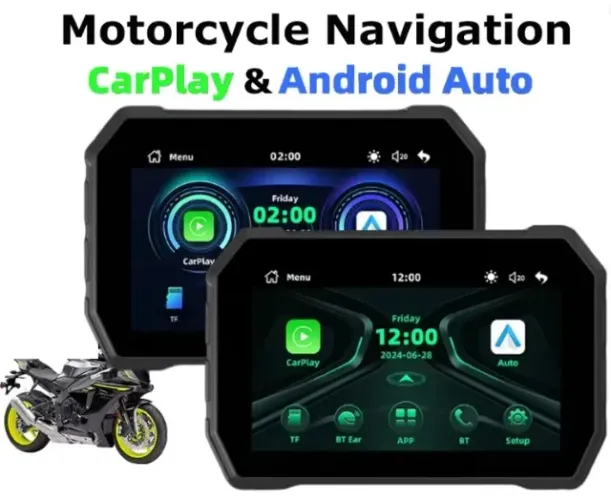 GPS para Motos Dashboard Carplay e Android Auto Sem Fio Dual Bluetooth