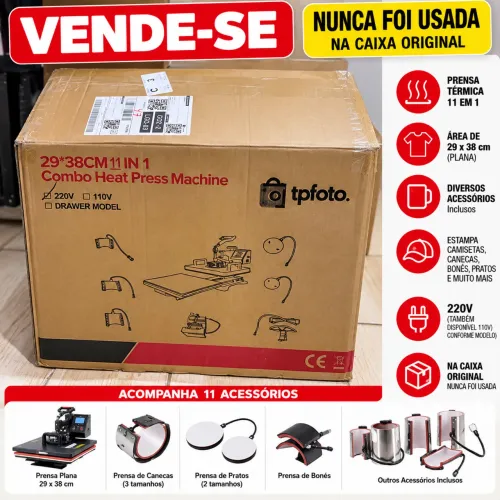 ? PRENSA TÉRMICA 11 EM 1 - NOVA, NUNCA USADA ? ? R$ 1.850