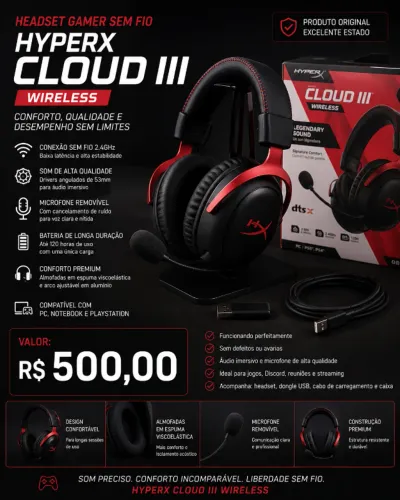 HEADSET HYPERX CLOUD III WIRELESS