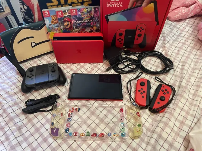 NINTENDO SWITCH OLED EDIÇÃO MARIO ? KIT COMPLETO + 3 JOGOS FÍSICOS