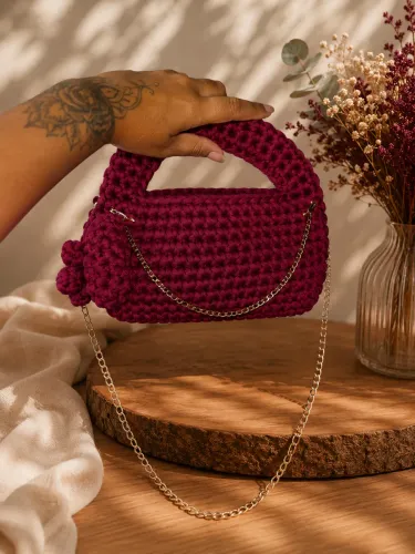 Mini Bag Gloss em Crochê Artesanal Feminina Mar de Amora