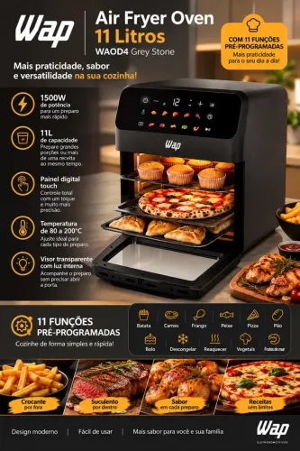Air Fryer Oven 11 Litros Wap Waod4 Grey Stone Painel Digital 11 Funções 127V