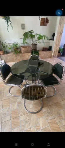Conjunto Mesa Redonda de Vidro Vintage