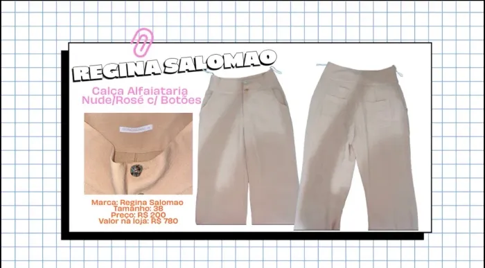 Calça Alfaiataria Nude/Rosé c/ Botões Regina Salomão