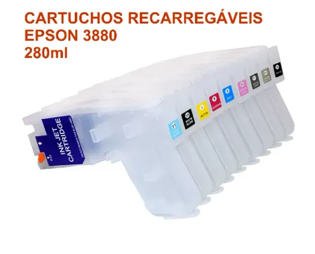 Kit 9 Cartucho 280ml Recarregável Ploter Epson 3880 Com Chip