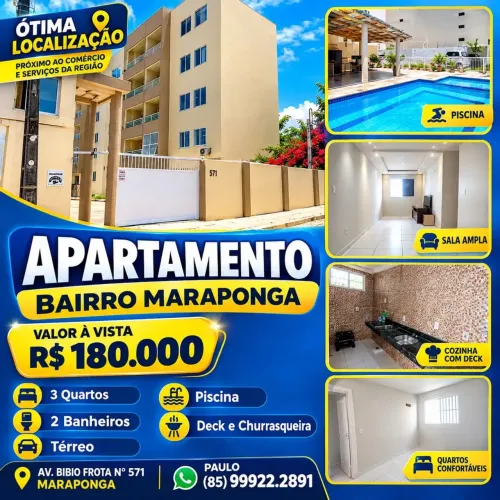 Apartamento 100% Sombra no Bairro Maraponga Com 03 Quartos, 02 Banheiros e Lazer Com Pisci