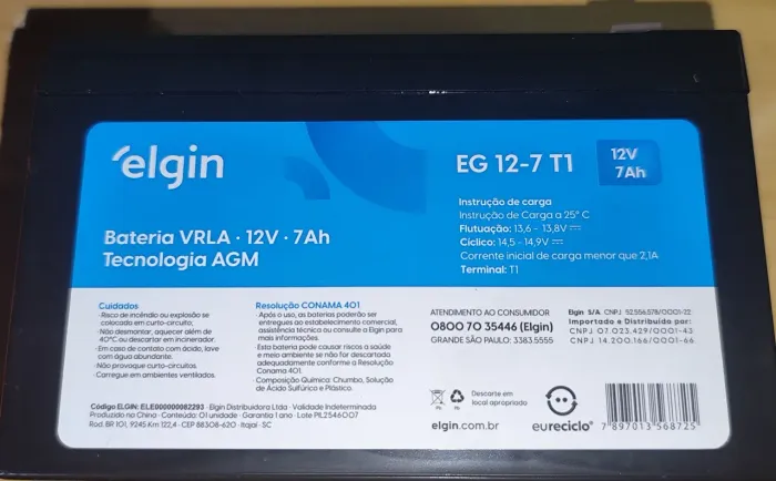 Bateria Elgin 12v 7a